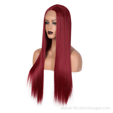 Aisi Hair New Design 26 Inch Long Ombre Red Dark Root Wig Silky Straight Swiss Lace Wigs Synthetic Hair Wigs For Black Women